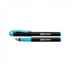 Penna stilografica con inchiostro cancellabile, con apposito pennino, con fusto nero e grip azzurra