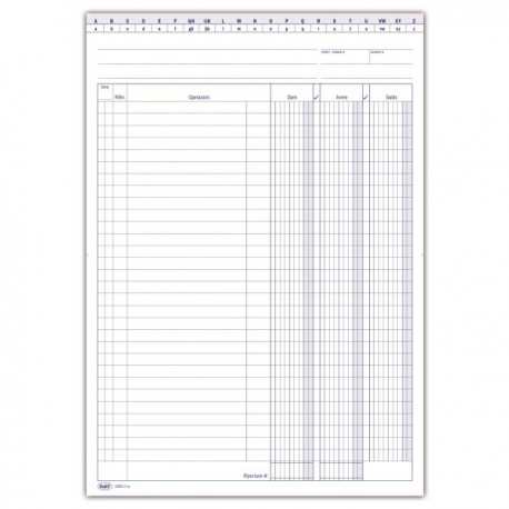 Scheda Dare/Avere/Saldo - con naselli A/Z - Scheda bianca da 200 gr. - 30,2x21 cm